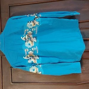 Panhandle Slim pearl snap size youth XL blue bull rider